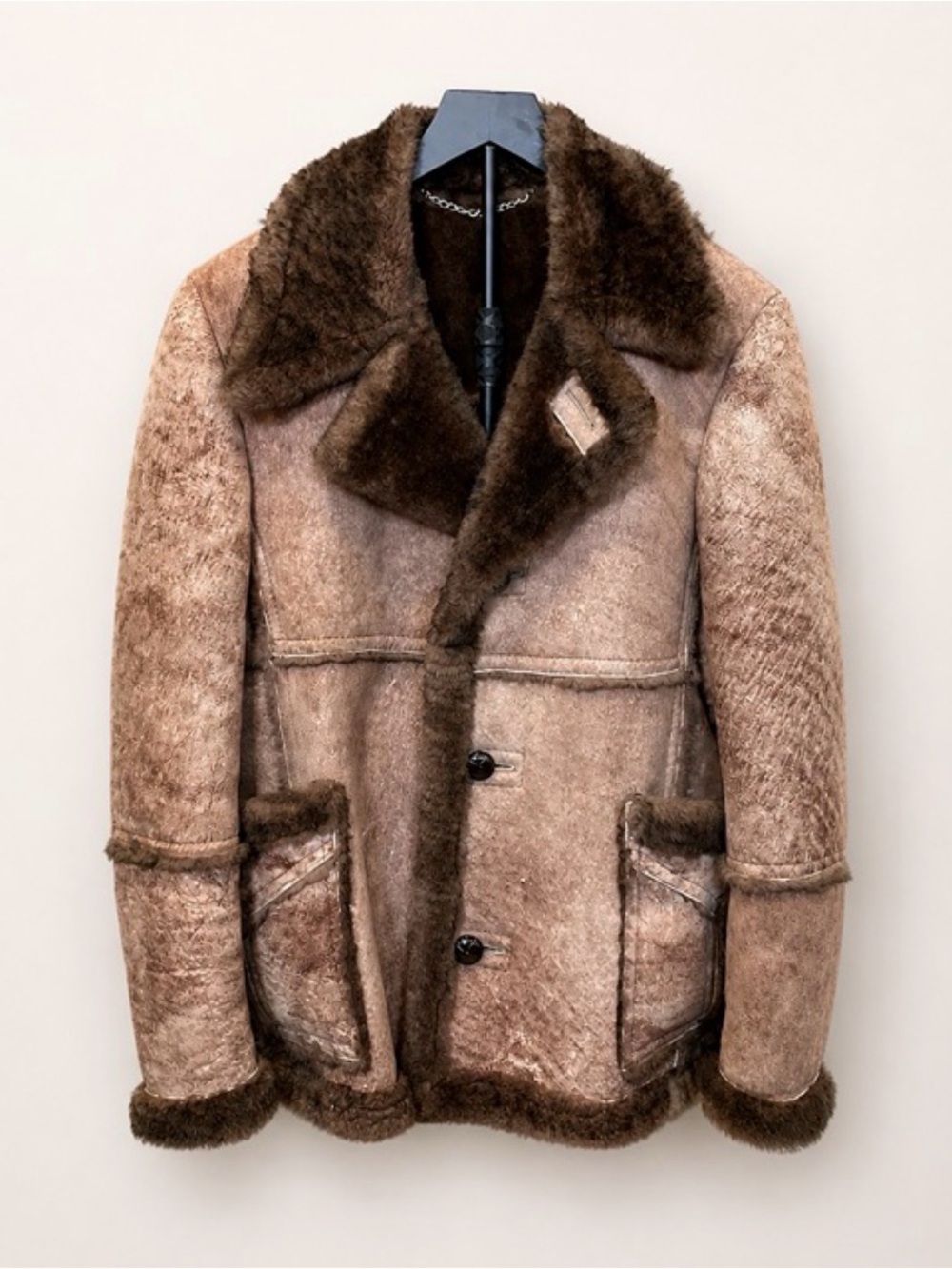 Vintage 1970s Genuine Sheepskin Shearling Rancher Coat Brown Size 40